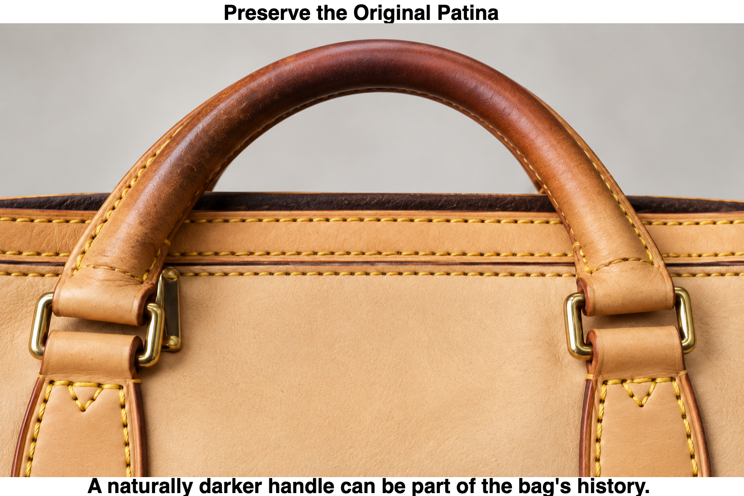 A naturally darker handle can be part of the bag's history.