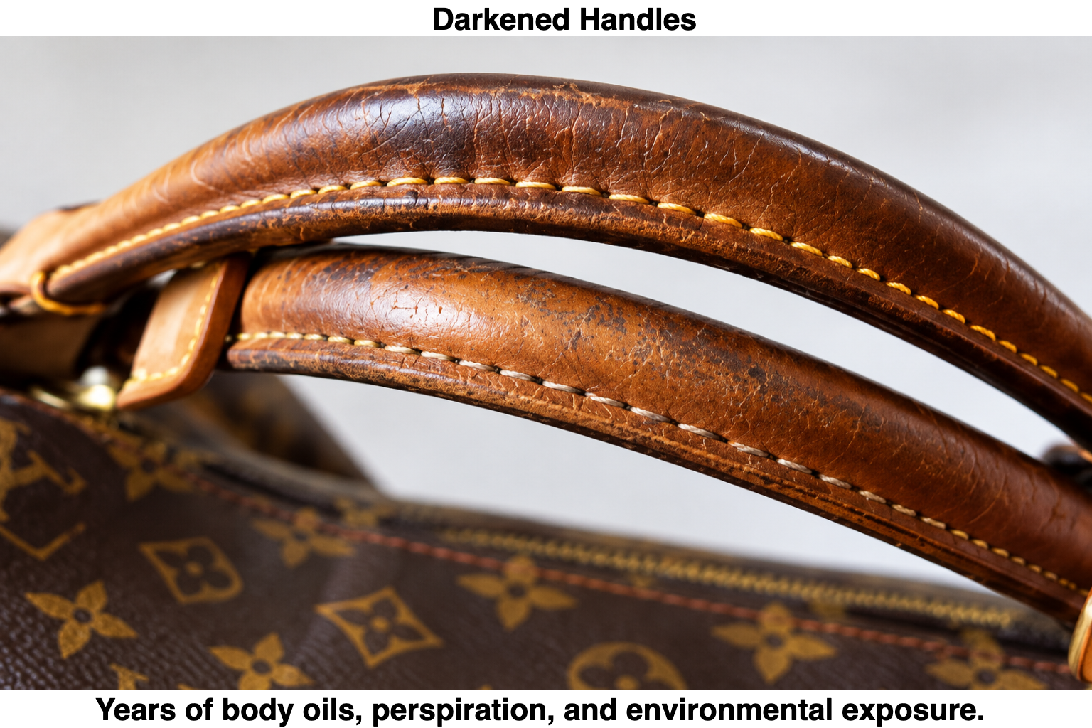 Years of body oils, perspiration, and environmental exposure.